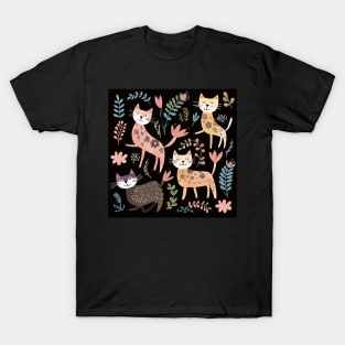 Minimalist Cat with Flowers T-Shirt